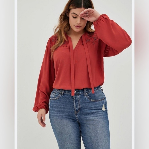 Torrid - Copper Challis Beaded Top - Picture 1 of 11